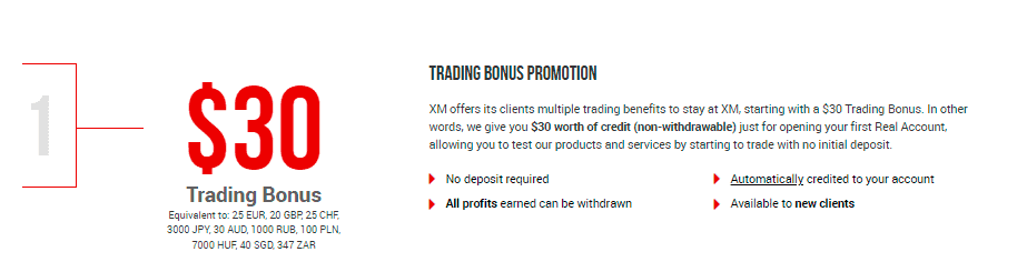 Xm $30 Sign up bonus